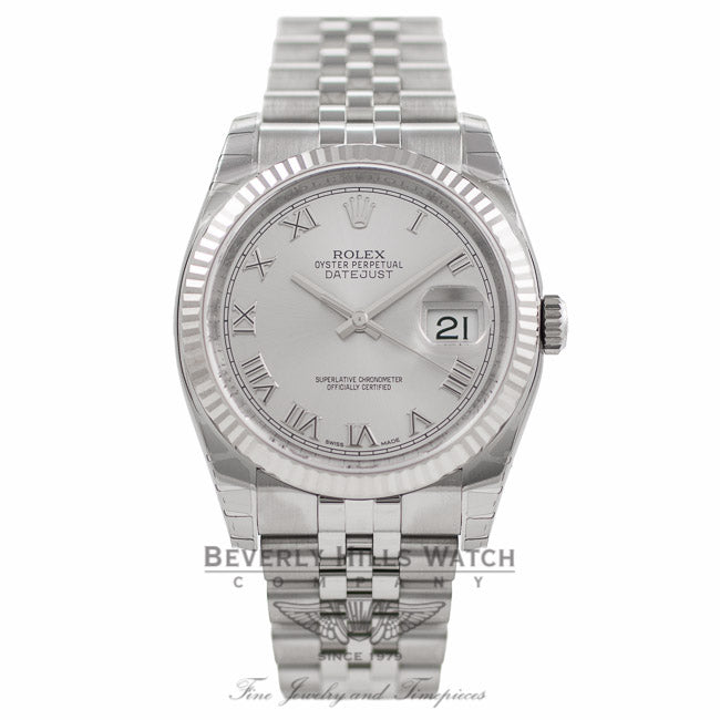 Rolex Datejust 36MM Silver Roman Dial Jubilee Bracelet 116234 STHVJM - Beverly Hills Watch Company Watch Store