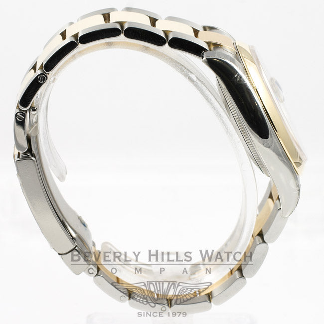Rolex Datejust 36mm Stainless Steel and Yellow Gold Oyster Bracelet Domed Bezel Ivory Pyramid Roman Numeral Dial Watch 116203 Beverly Hills Watch Company Watches