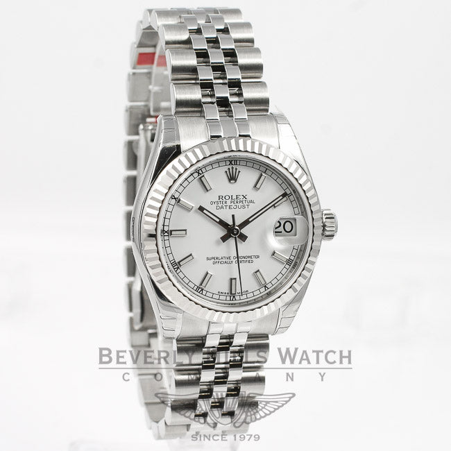 Rolex Datejust 31mm Stainless Steel Jubilee Bracelet Fluted Bezel White Stick Dial Watch 178274 If you are looking for a Luxury Watch Store in Beverly Hills, come and see us at Beverly Hills Watch Company