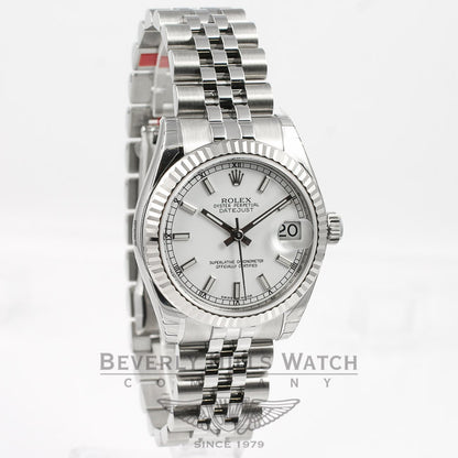 Rolex Datejust 31mm Stainless Steel Jubilee Bracelet Fluted Bezel White Stick Dial Watch 178274 If you are looking for a Luxury Watch Store in Beverly Hills, come and see us at Beverly Hills Watch Company