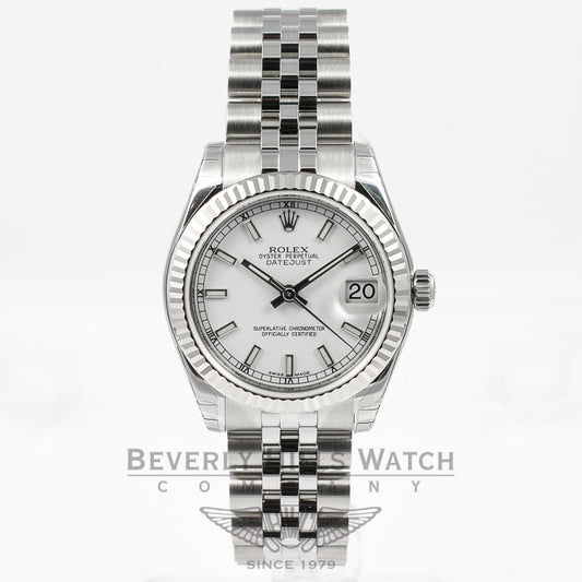Rolex Datejust 31mm Stainless Steel Jubilee Bracelet Fluted Bezel White Stick Dial Watch 178274 If you are looking for a Luxury Watch Store in Beverly Hills, come and see us at Beverly Hills Watch Company
