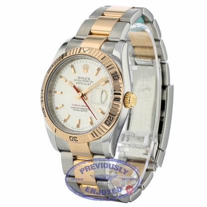 Rolex Datejust Thunderbird 36mm Rose Gold and Stainless Steel Turnograph Bezel Oyster Bracelet Silver Stick Dial 116261 52A5VH - Beverly Hills Watch