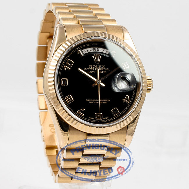 Rolex Day Date 36mm Rose Gold President Black Dial 118235 - Beverly Hills Watch Company