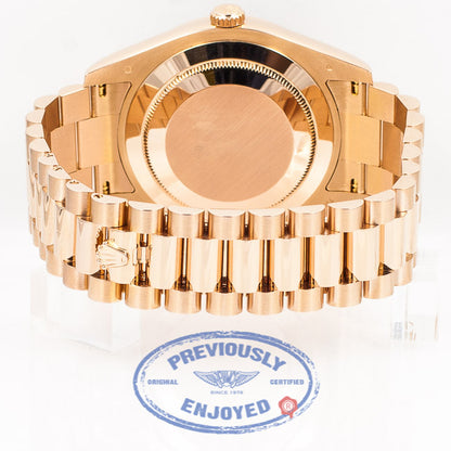 Rolex President Day Date II Everose Gold President Bracelet Fluted Bezel Bronze Wave Arabic Dial 41mm Watch 218235 Beverly Hills Watch Company Watch Store