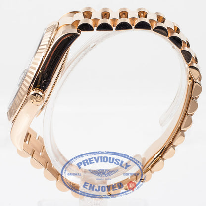 Rolex President Day Date II Everose Gold President Bracelet Fluted Bezel Bronze Wave Arabic Dial 41mm Watch 218235 Beverly Hills Watch Company Watch Store
