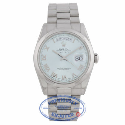 Rolex Day Date 36mm Glacier Blue Roman Dial President Bracelet 118206 9UF73R - Beverly Hills Watch Company