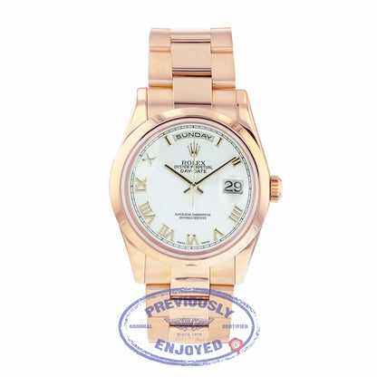 Rolex Day-Date 36mm Everose Gold Domed Bezel Pink Roman 118205 - Beverly Hills Watch