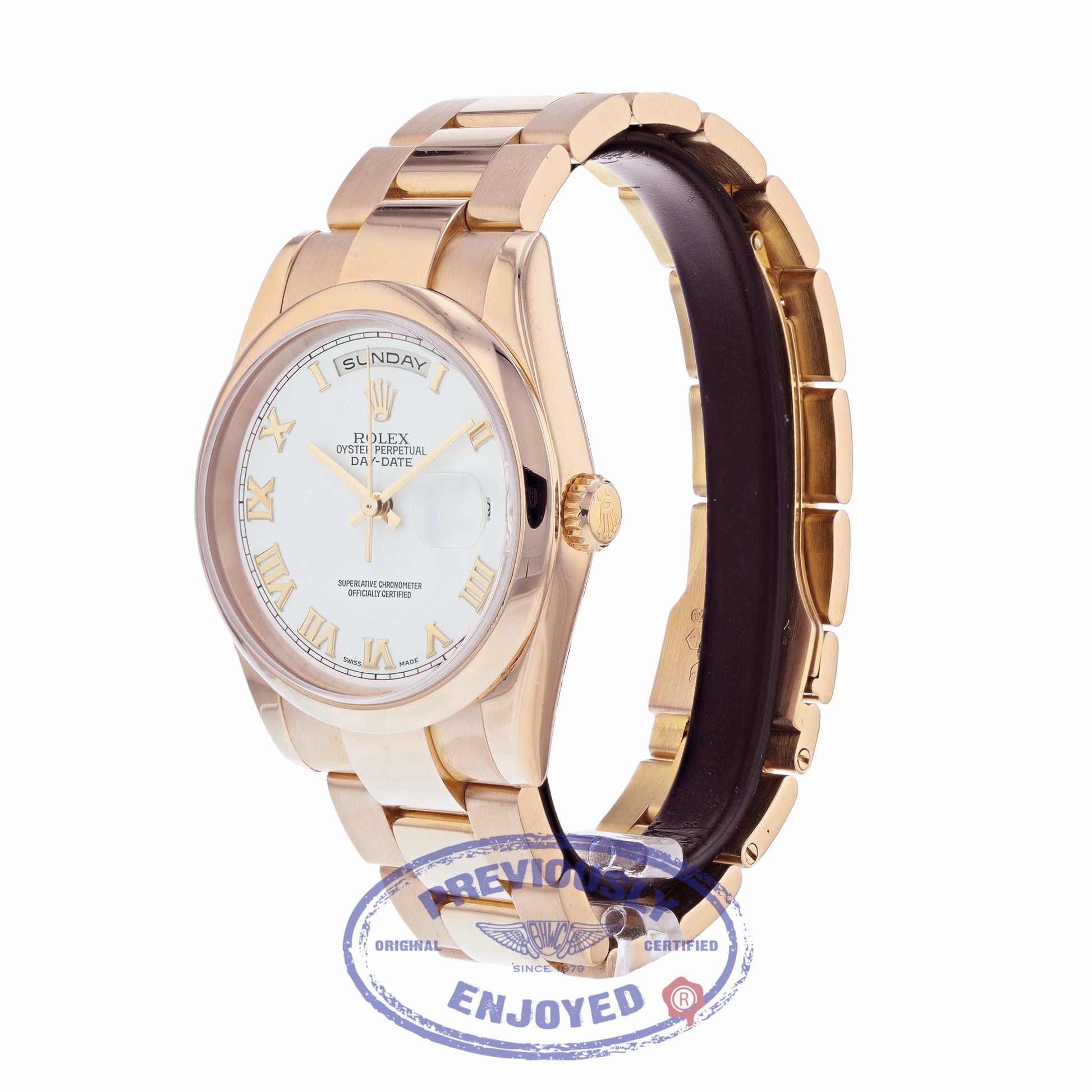 Rolex Day-Date 36mm Everose Gold Domed Bezel Pink Roman 118205 - Beverly Hills Watch