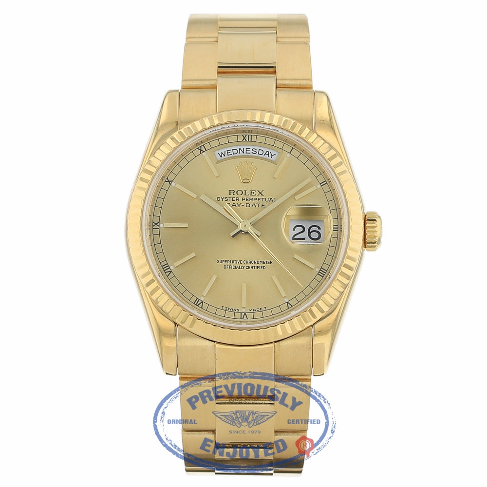 Rolex Day-Date President 18K Yellow Gold Fluted Bezel Champagne Dial Oyster Bracelet 118238 NKKW4X - Beverly Hills Watch Company