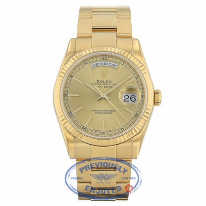 Rolex Day-Date President 18K Yellow Gold Fluted Bezel Champagne Dial Oyster Bracelet 118238 NKKW4X - Beverly Hills Watch Company