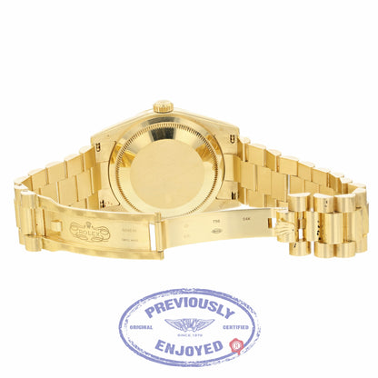 Rolex Day-Date President 36mm Yellow Gold Fluted Bezel Black Diamond and Ruby Dial 118238 JN1R9E