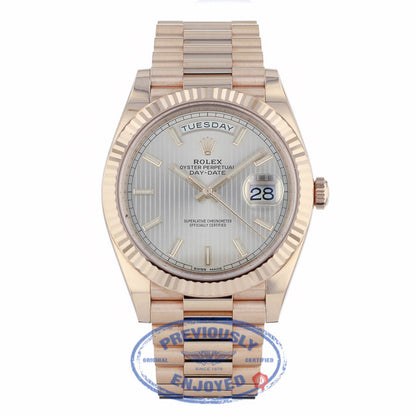 Rolex Day-Date 40mm President Everose Sundust Stripe Dial 228235 - Beverly Hills Watch