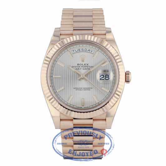 Rolex Day-Date 40mm President Everose Sundust Stripe Dial 228235 - Beverly Hills Watch