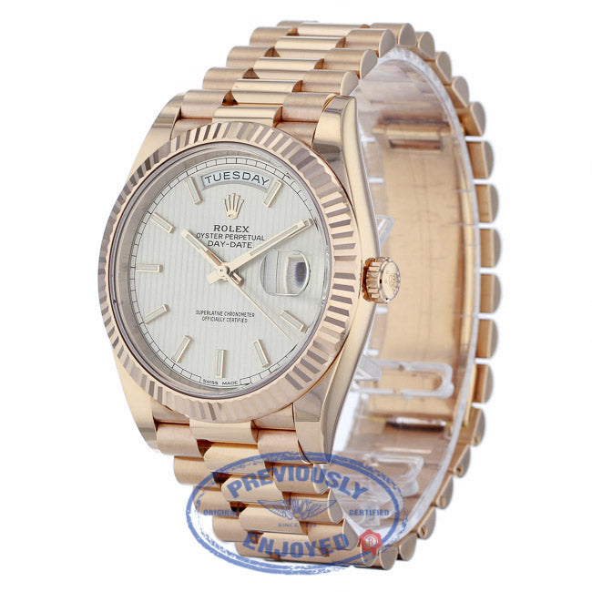 Rolex Day-Date 40mm President Everose Sundust Stripe Dial 228235 - Beverly Hills Watch