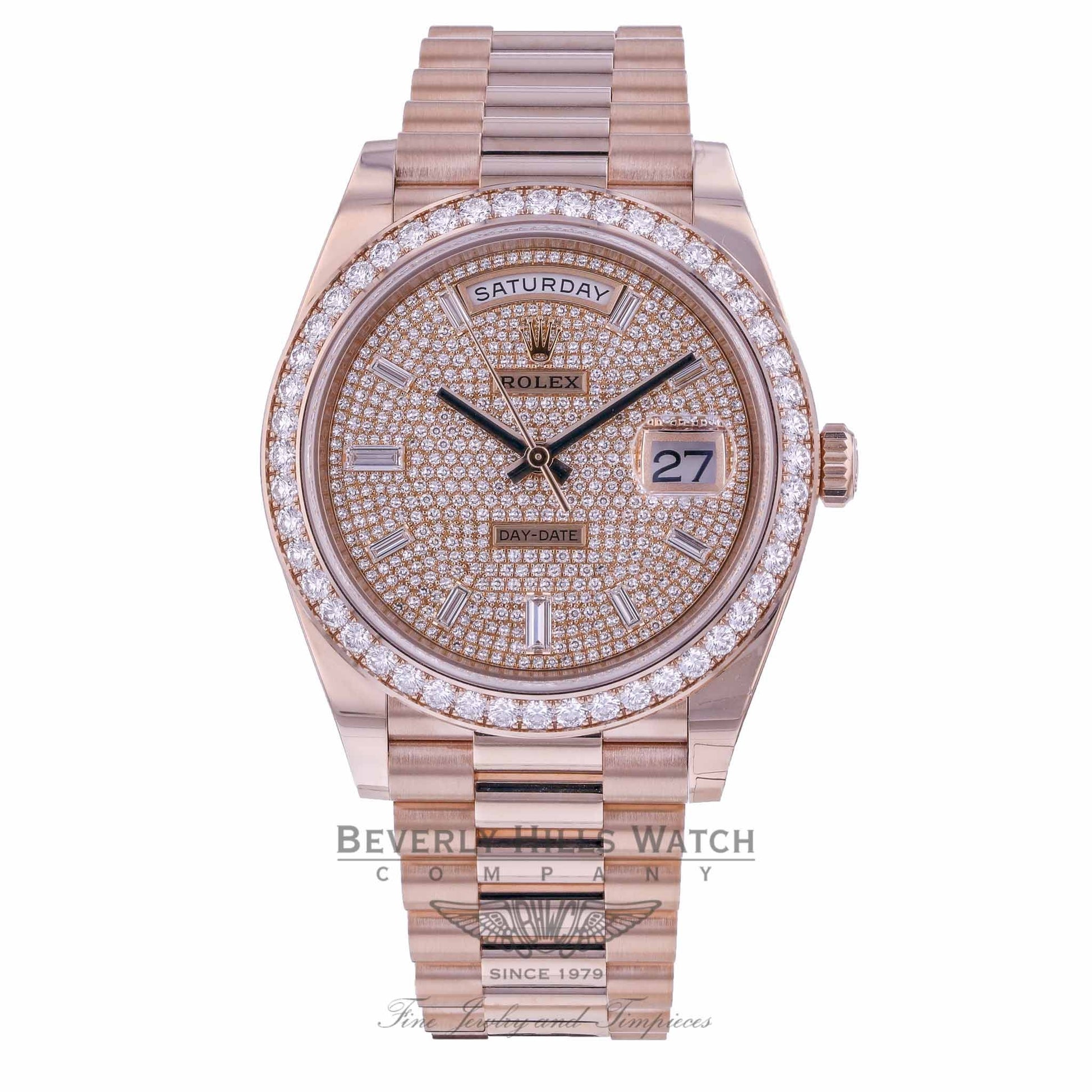 Rolex Day-Date 40mm Everose Gold President Pave Diamond Dial 228345RBR W72PQ5 - Beverly Hills Watch