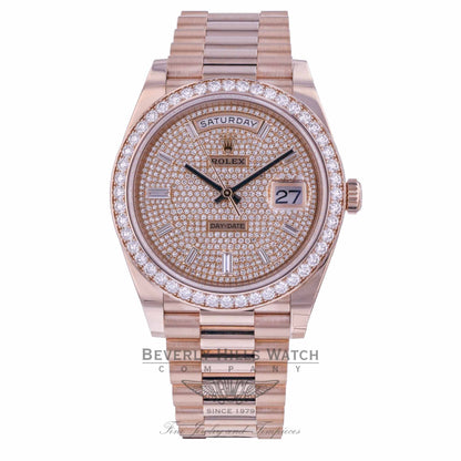 Rolex Day-Date 40mm Everose Gold President Pave Diamond Dial 228345RBR W72PQ5 - Beverly Hills Watch
