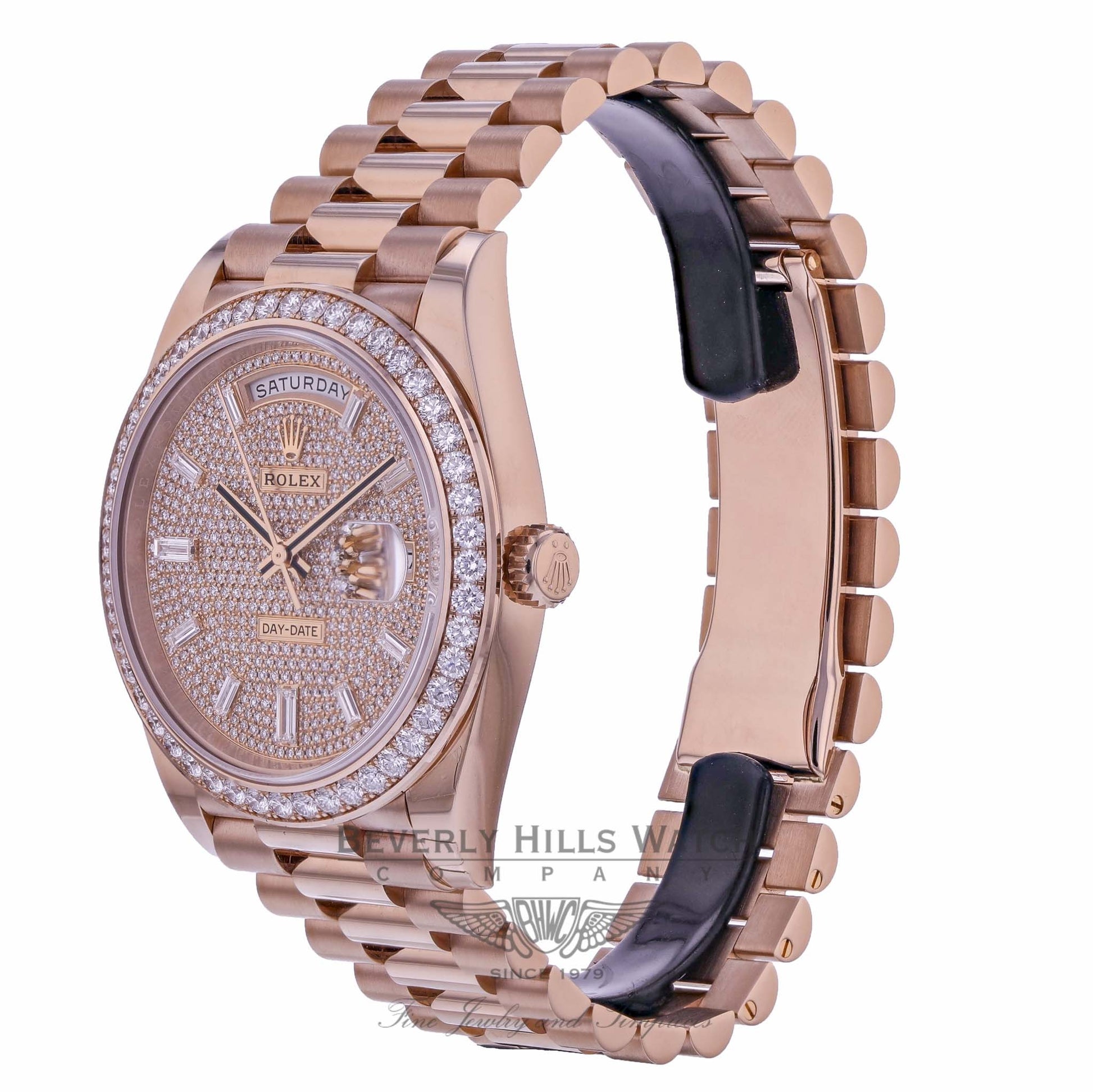 Rolex Day-Date 40mm Everose Gold President Pave Diamond Dial 228345RBR W72PQ5 - Beverly Hills Watch