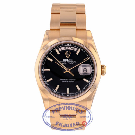 Rolex Day-Date 36mm 18k Rose Gold Black Dial 118205 TA8XWX - Beverly Hills Watch