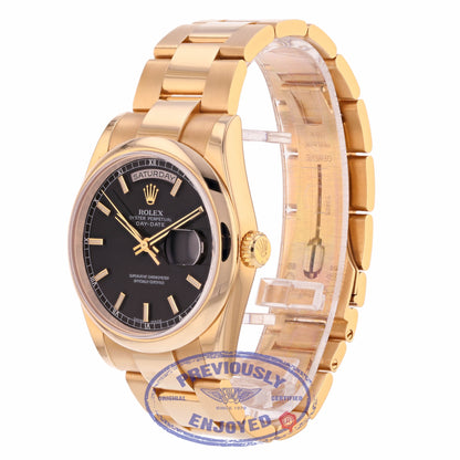 Rolex Day-Date 36mm 18k Rose Gold Black Dial 118205 TA8XWX - Beverly Hills Watch