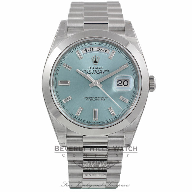 Rolex Day Date 40mm Automatic Ice Blue Dial Platinum 228206 M1R8ZK - Beverly Hills Watch Company