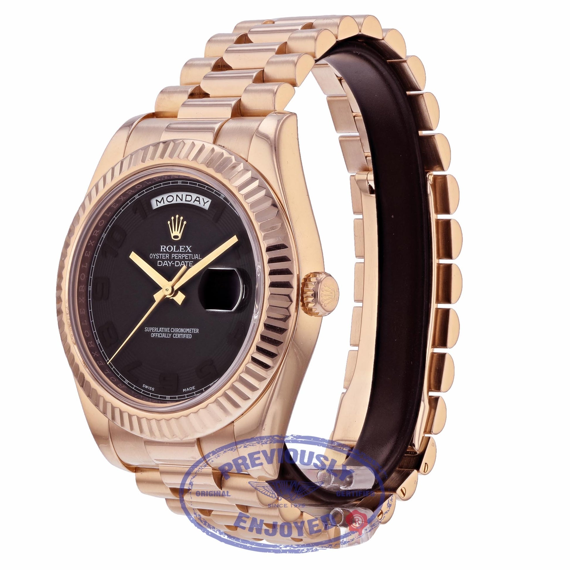 Rolex Day Date II 41MM Rose Gold President Bracelet Black Stealth Matte Dial 218235 AZZ8VA - Beverly Hills Watch Company