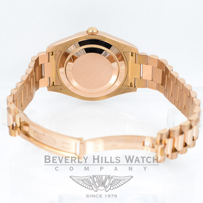 Rolex President Day Date II Everose Gold President Bracelet Black Wave Dial 41mm Watch 218235 Beverly Hills Watch Company Watches
