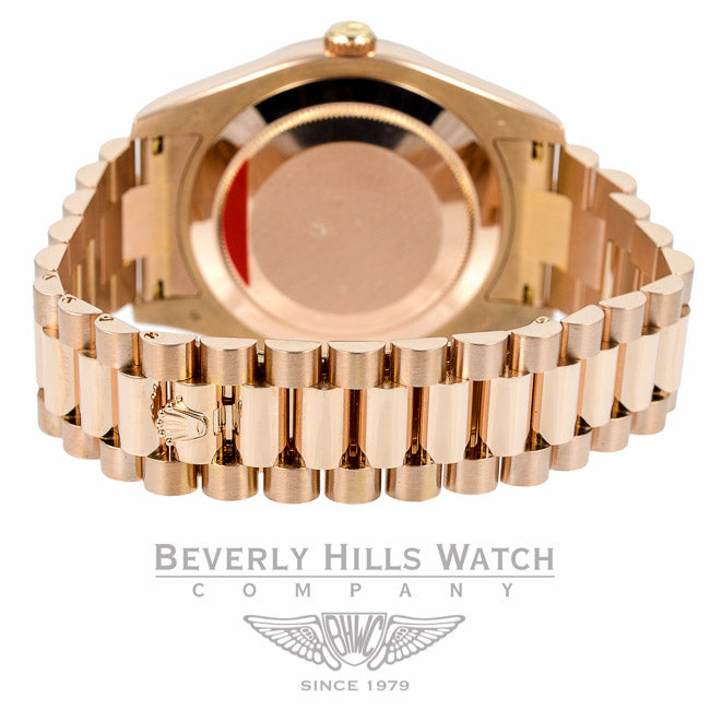 Rolex President Day Date II Everose Gold President Bracelet Black Wave Dial 41mm Watch 218235 Beverly Hills Watch Company Watches