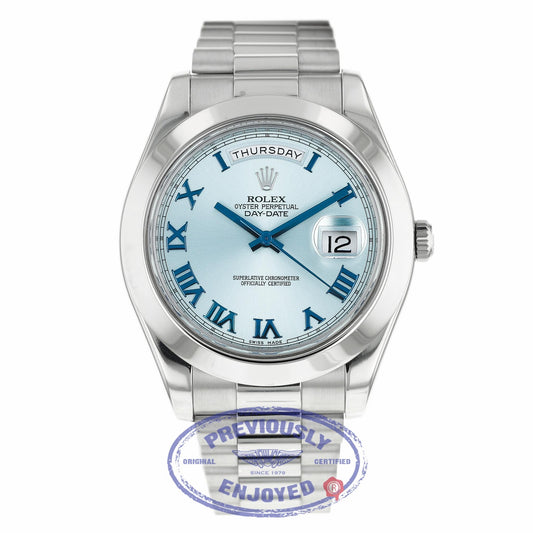 Rolex Day-Date II President 41MM Platinum Ice Blue Roman Dial 218206 86XU97 - Beverly Hills Watch Company