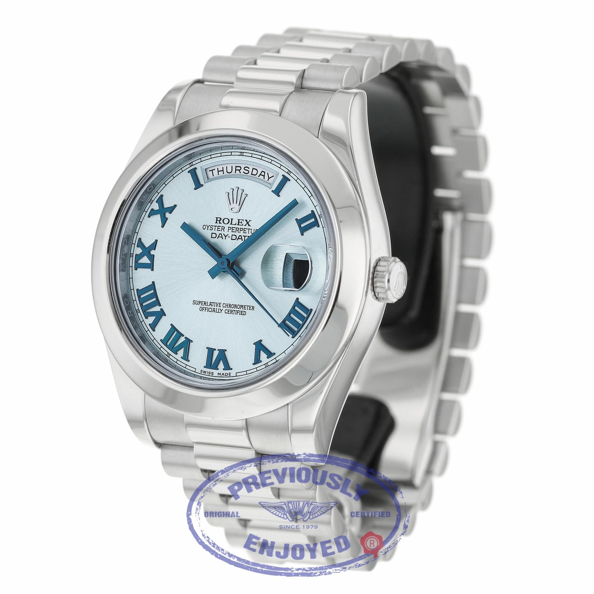 Rolex Day-Date II President 41MM Platinum Ice Blue Roman Dial 218206 86XU97 - Beverly Hills Watch Company