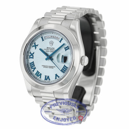 Rolex Day-Date II President 41MM Platinum Ice Blue Roman Dial 218206 86XU97 - Beverly Hills Watch Company