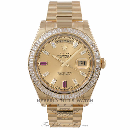 Rolex Day-Date II President 41MM Yellow Gold Diamond Bezel Champagne Dial 218398 E29YVA - Beverly hills Watch Store