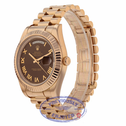 Rolex Day Date II President 41mm Rose Gold Chocolate Roman Dial 218235 8WF562 - Beverly Hills Watch Company