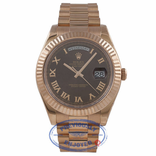Rolex Day Date II 41mm Everose Chocolate Watch 218235 MQY35J - Beverly Hills Watch Company Watch Store