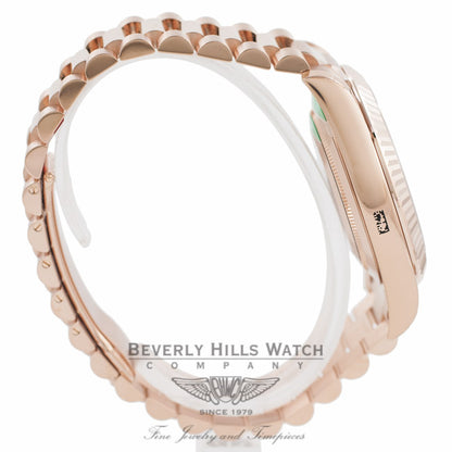 Rolex Day Date II 41mm Rose Gold President Bracelet Fluted Bezel Rose Diamond Dial 218235 NMM47Y - Beverly Hills Watch Company Watch Store