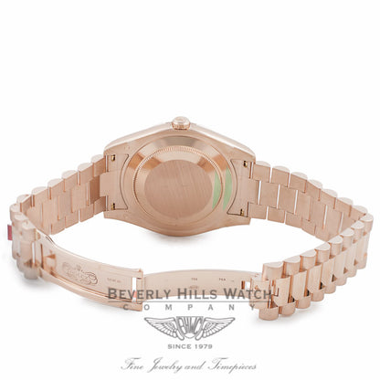 Rolex Day Date II 41mm Rose Gold President Bracelet Fluted Bezel Ivory Roman Dial 218235  Q3NZ3L- Beverly Hills Watch Company Watch Store