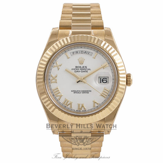 Rolex Day-Date II President 18K Yellow Gold Fluted Bezel 218238 MXCCR1 - Beverly Hills Watch Company Watch Store