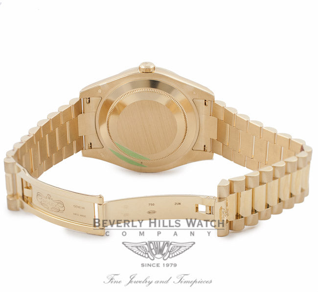 Rolex Day-Date II President 41MM 18k Yellow Gold Diamond Bezel Diamond and Ruby Markers on Champagne Dial 218348 5TKIQI - Beverly Hills Watch Company Watch Store