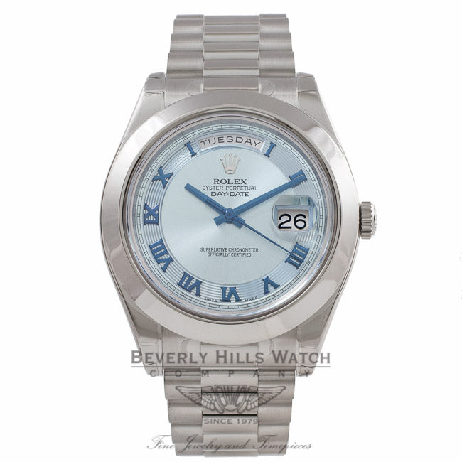 Rolex Day-Date II President 41MM Platinum Ice Blue Concentric Dial 218206 DCZLHF - Beverly Hills Watch Company Watch Store