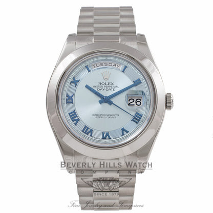 Rolex Day-Date II President 41MM Platinum Ice Blue Concentric Dial 218206 DCZLHF - Beverly Hills Watch Company Watch Store