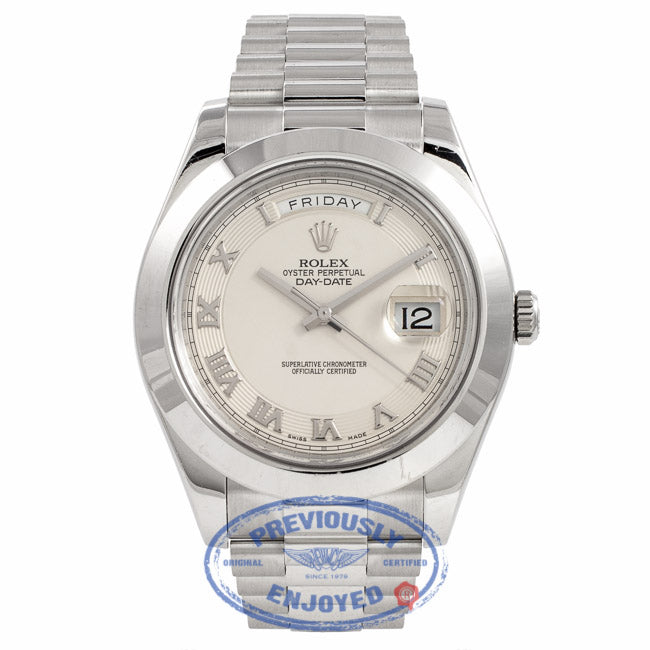 Rolex Day-Date II President 41MM Platinum Ivory Concentric Dial 218206 VD4BUT - Beverly Hills Watch Company Watch Store