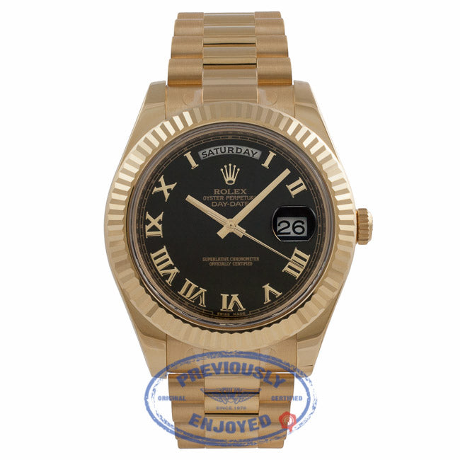 Rolex Day-Date II President 18K Yellow Gold 41MM Fluted Bezel Wave Dial 218238 C1FARN - Beverly Hills Watch Store