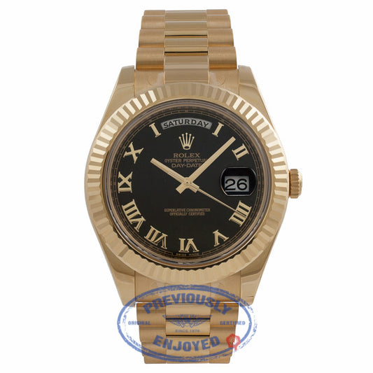 Rolex Day-Date II President 18K Yellow Gold 41MM Fluted Bezel Wave Dial 218238 C1FARN - Beverly Hills Watch Store
