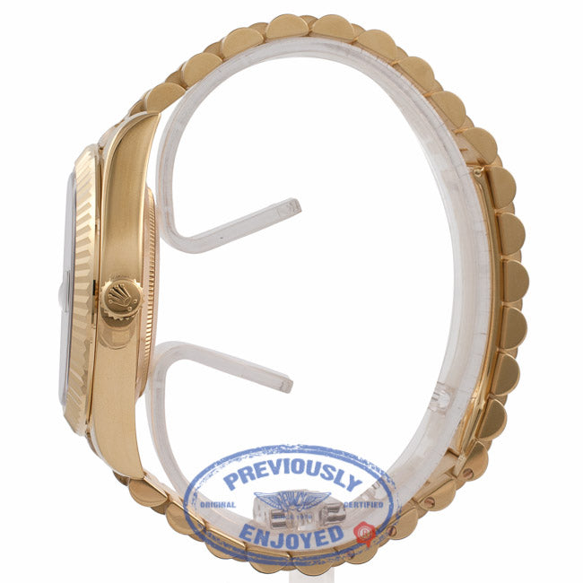 Rolex Day-Date II President 18K Yellow Gold 41MM Fluted Bezel Wave Dial 218238 C1FARN - Beverly Hills Watch Store