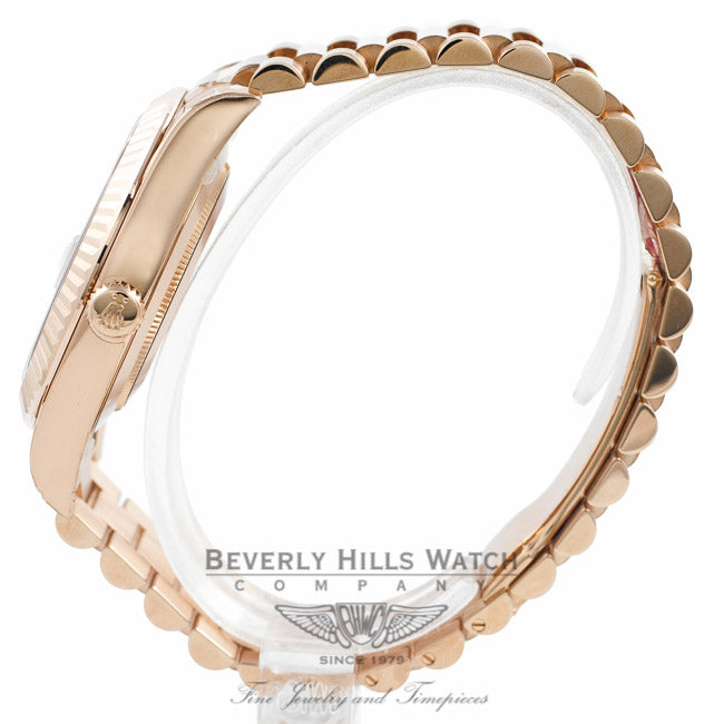 Rolex Day Date II 41mm Rose Gold President Pink Champagne Concentric Dial Fluted Bezel Watch 218235 - Beverly Hills Watch Company Watch Store