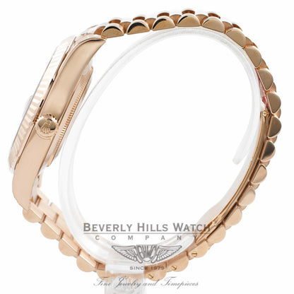 Rolex Day Date II 41mm Rose Gold President Pink Champagne Concentric Dial Fluted Bezel Watch 218235 - Beverly Hills Watch Company Watch Store