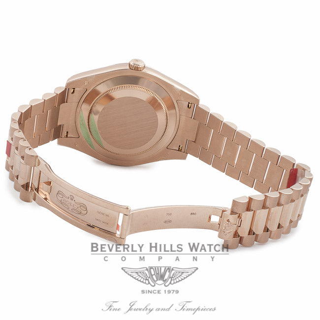 Rolex Day Date II 41mm Rose Gold President Pink Champagne Concentric Dial Fluted Bezel Watch 218235 - Beverly Hills Watch Company Watch Store