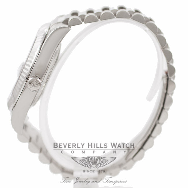 Rolex Day-Date II 18K White Gold Black Roman Dial Fluted Bezel President 218239  EUZYVQ - Beverly Hills Watch Company Watch Store