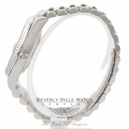 Rolex Day-Date II 18K White Gold Black Roman Dial Fluted Bezel President 218239  EUZYVQ - Beverly Hills Watch Company Watch Store