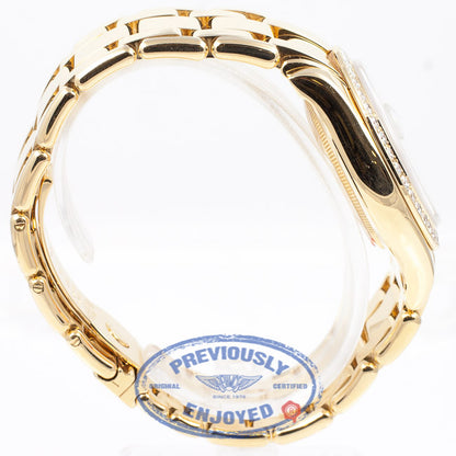 Rolex Day-Date Masterpiece 18K Yellow Gold Bracelet Mother of Pearl Diamond Dial Full Diamond Bezel Watch 18948 Beverly Hills Watch Company Watch Store