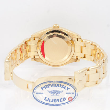 Rolex Day-Date Masterpiece 18K Yellow Gold Bracelet Mother of Pearl Diamond Dial Full Diamond Bezel Watch 18948 Beverly Hills Watch Company Watch Store